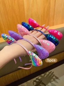 5 chiếc băng đô tai mèo dễ thương, phụ kiện tóc thời trang sáng bóng cho hiệu suất và sử dụng hàng ngày - Nhiều màu - Xem 5