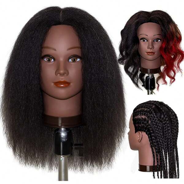 Mannequin Head With Human Hair,16",Braiding Styling Doll Head,Beauty School Manikin Head,Curling Dyeing Hairdresser Practice Training Head