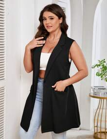 Yesfashion Women's Plus Size Sleeveless Blazer Lapel Single Button Casual Work Office Jacket Vests With Pockets
