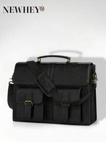 NEWHEY Ens Messenger Bag 15.6 Inch Leather Vintage Laptop Briefcase Waterproof Computer Laptop Bag Leather Satchel Bag Large Shoulder Bag For Office Work Travel College - Black - View 8