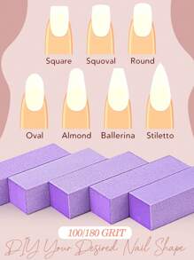 1pc/3pcs/5pcs/10pcs/20pcs Nail Buffer Block, Medium/Fine Grit 100/180 Finishing Buffers For Acrylic Nails Gel Polish Nails, 3 Way Professional Pedicure Manicure Buffer Kits - Purple - View 6