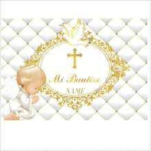 自定义名称自定义洗礼背景横幅金色圣杯跪天使金色十字架设计用于洗礼派对，保佑上帝，我的第一个，家庭团聚背景装饰横幅，派对用品，肖像摄影背景道具乙烯基个性化