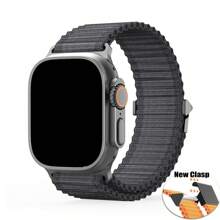 尼龙运动表带适用于 Series 10 9 8 7 6 5 4 3 SE Ultra 2 和 Ultra 49 毫米，柔软、透气、休闲风格，钩环扣，可调节运动单环表带适用于手表 46 毫米 40 毫米 38 毫米 41 毫米 42 毫米 44 毫米 45 毫米 - 黑色 - 查看 1