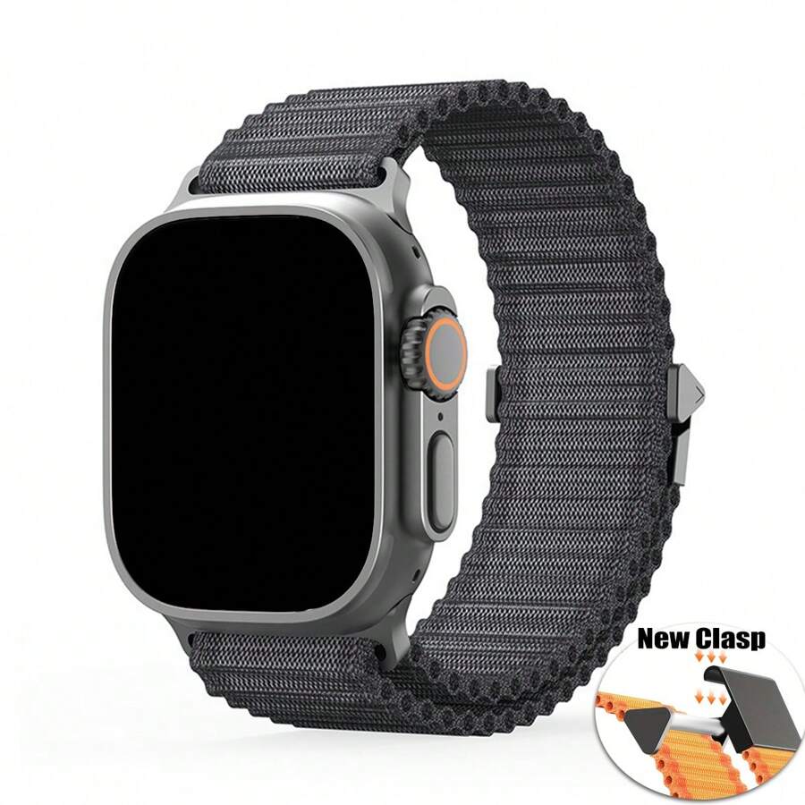 尼龙运动表带适用于 Series 10 9 8 7 6 5 4 3 SE Ultra 2 和 Ultra 49 毫米，柔软、透气、休闲风格，钩环扣，可调节运动单环表带适用于手表 46 毫米 40 毫米 38 毫米 41 毫米 42 毫米 44 毫米 45 毫米 - 黑色 - 查看 1