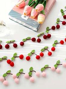 樱桃花环装饰，樱桃生日装饰绒球，樱桃毛绒球，DIY 穿线横幅，卧室墙壁装饰挂饰，节日派对房间和墙壁装饰 - 彩色 - 查看 3