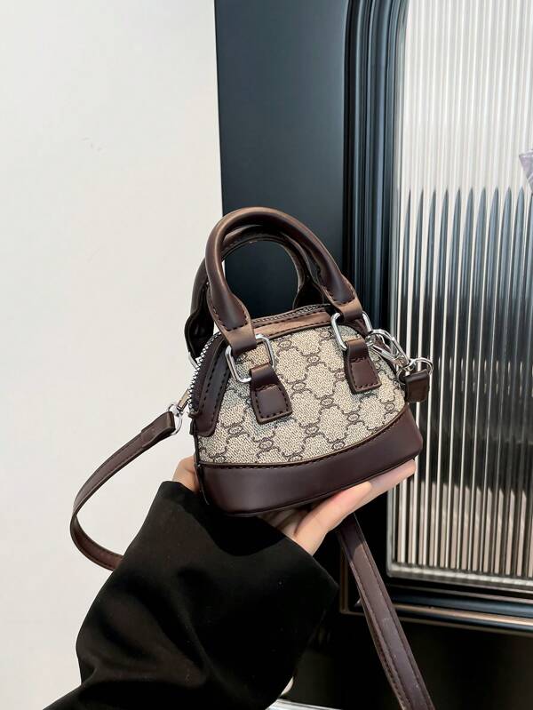 Mini sac à main, nouveau sac à bandoulière rétro de forme de coquille avec blocage de couleur de losange, style vintage