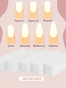 1 pieza/3 piezas/5 piezas/10 piezas/20 piezas Bloque Pulidor de Uñas, Grano Medio/Fino 100/180 Pulidores de Acabado para Uñas Acrílicas Uñas de Esmalte de Gel, Kits de Pulidor Profesional de Pedicura y Manicura de 3 Vías - Blanco - Ver 6