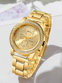 两件套时尚百搭女士石英表，圆形表盘，金属表带，镶钻蝴蝶结手链，适合作为礼物、节日佩戴和日常佩戴。 - 查看 4