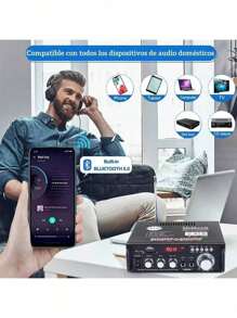 Amplificador de potencia estéreo de audio HIFI con Bluetooth 5.0,  radio FM compatible con Bluetooth y control remoto, BT-298A, 2 canales, pantalla LCD, 300 W + 300 W Hifi  Para Casa - Tipo de Enchufe A USA (110-127V) - Ver 6