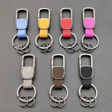 Customizable Engraving Matte Cowhide Genuine Leather Cross-Border DIY Keychain Pendant, Zinc Alloy Car Accessory