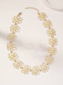 1 件女士花卉框架金属丝袖口颈链项链 - 金色 - 查看 1