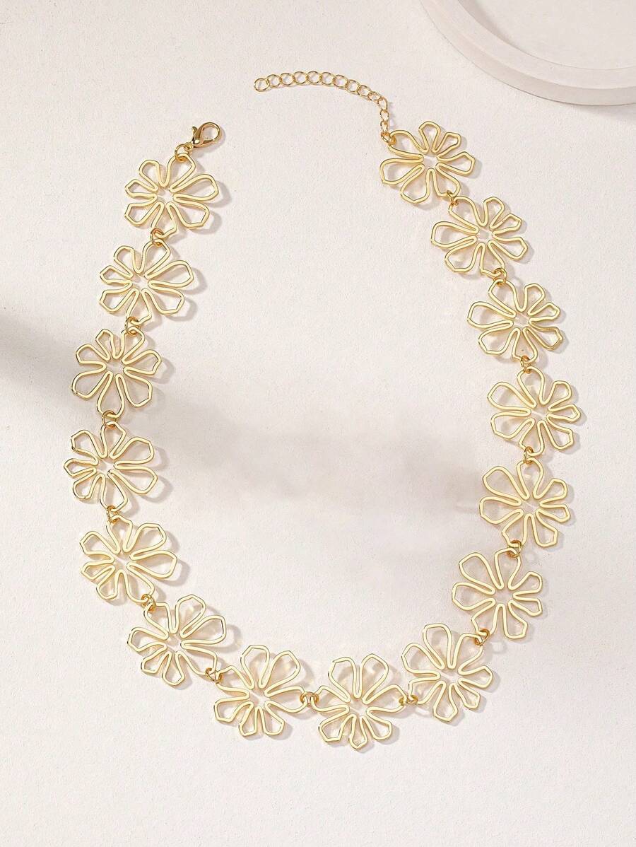 1 件女士花卉框架金属丝袖口颈链项链 - 金色 - 查看 1