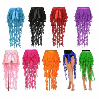 1pc Latin/Belly Dance Nine-Tailed Fox Waist Scarf, Chiffon Material With Adjustable Tie, Chiffon Belly Dance Waist Band, Suitable For Oriental/Belly Dance Performances