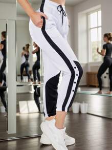 Women's Sports Pants - Yoga, Slim And Flattering, With Buttons At The Ankle And Adjustable Belt