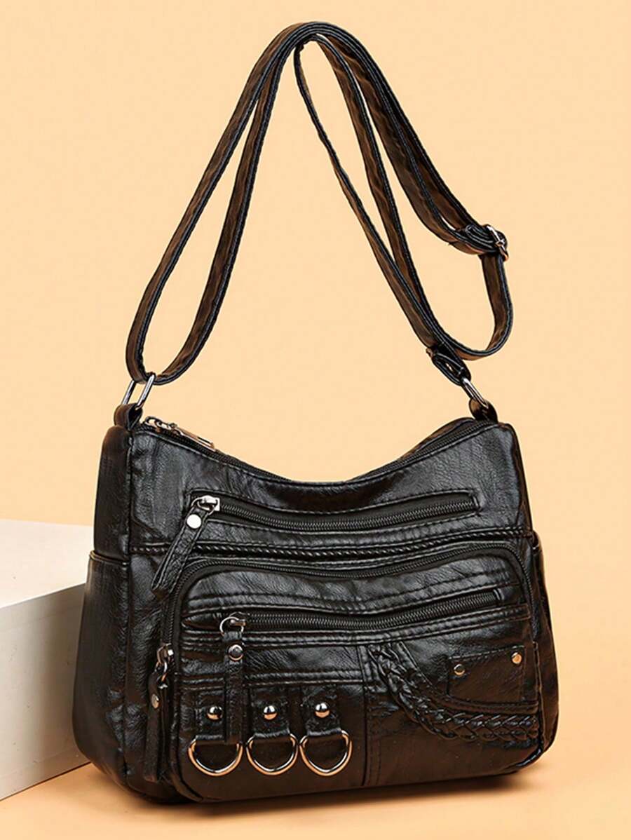 Ladies Waterproof PU Rivet Iron Ring Small Accessories Retro Gift Bag For Mom Cross-Body Bag - Black - View 1