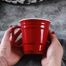American Minimalist Ceramic Mug, Red Ceramic Mug, Creative Breakfast Cup With Spoon, Coffee Mug, Couple's Personalized Home Water Cup.
