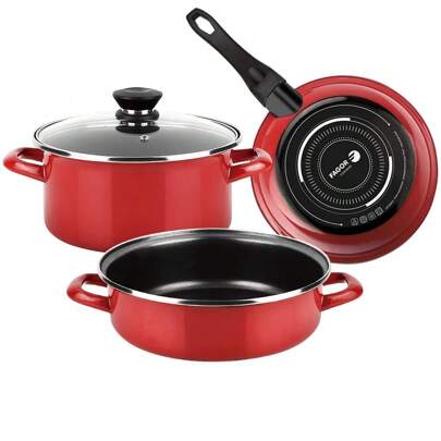 Fagor Set da 4 pezzi di pentole Optimax, antiaderente a doppio strato, acciaio smaltato spesso 1,5 mm, compatibile con tutti i tipi di fornelli e lavastoviglie, induzione, bordo in acciaio, facile da pulire