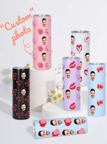 1 pieza Botella de agua personalizada de 600ml/20oz, taza personalizada con foto, taza de café de carro, taza recta portátil. Taza personalizada resistente al calor. Regalo para familia, amigos, parejas. San Valentín, Año Nuevo, Vacaciones, Regalos de Boda.