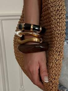 Boho Coffee Asymmetric Acrylic Resin Chunky Bangles For Women On Hand Goth Geometric Metal Charm Bracelets Couple Jewelry Gift, Ladies' Daily Party Accessories, Fashionable Jewelry, Best Friend Gifts