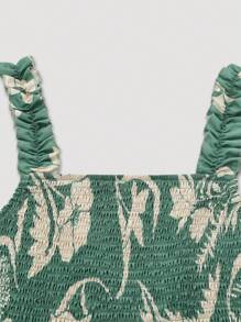 女式长款印花吊带连衣裙 - 綠色 - 查看 4