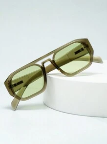 1 件男士复古双桥框架高品质轻质奢华简约时尚眼镜（适合驾驶、旅行、休闲、户外、运动、日常使用）适合夏季海滩度假、户外、旅行 - 綠框綠片 - 查看 3