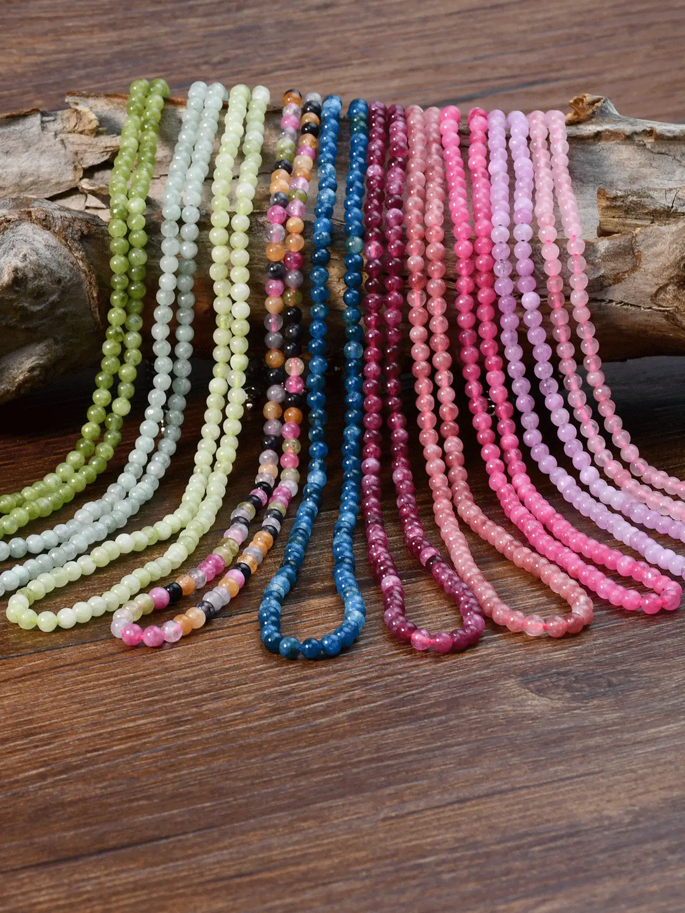 优雅天然石串珠项链，手工制作的粉红石英和草莓石英串珠项链，彩色疗愈能量平衡女士珠宝 - 彩色 - 查看 8
