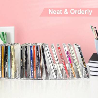 2pcs Acrylic CD Rack, CD Storage Display Holder Fits Up To 14 Standard CD Cases, Suitable For Media Shelf Storage And Organization