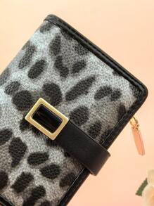 MINGYOU Women's PU Leather Leopard Print Patchwork Contrast Color Fashion Snap Closure Large Capacity Multi-Card Slots Functional Card Holder Coin Purse. Suitable As Holiday Gift. Wallet Purse Wallet Long Wallet - Black - View 3
