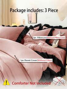 3pcs Soft & Comfortable Pink Ruffled Bedding Set, Suitable For Bedroom And Guest Room - Dusty Pink - View 6