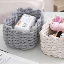 1pc Small Woven Basket Decorative Square Storage Basket Suitable For Pantry Shelf Living Room Rope Storage Bag