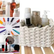 1pc Small Woven Basket Decorative Square Storage Basket Suitable For Pantry Shelf Living Room Rope Storage Bag