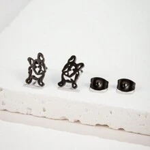1 Pair Of Stainless Steel French Bulldog Dog Earrings, Novelty Anime Jewelry Loose Pet Fashion Jewelry Gift For Women, Wedding/Anniversary