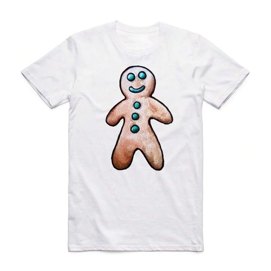 Playera galleta de jengibre impresión pecho Cuello Redondo Camiseta de algodón grueso 100 % de 220 g - Blanco - Ver 1