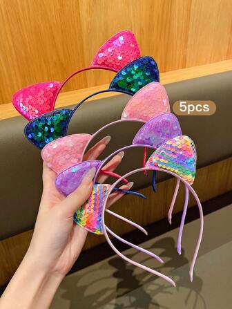 5pcs Cute Cat Ear Headbands, Shiny Fashion Hair Accessories For Performance And Daily Use