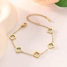 简约不锈钢镂空三叶草手链项链耳环套装，送给女朋友的礼物，节日珠宝