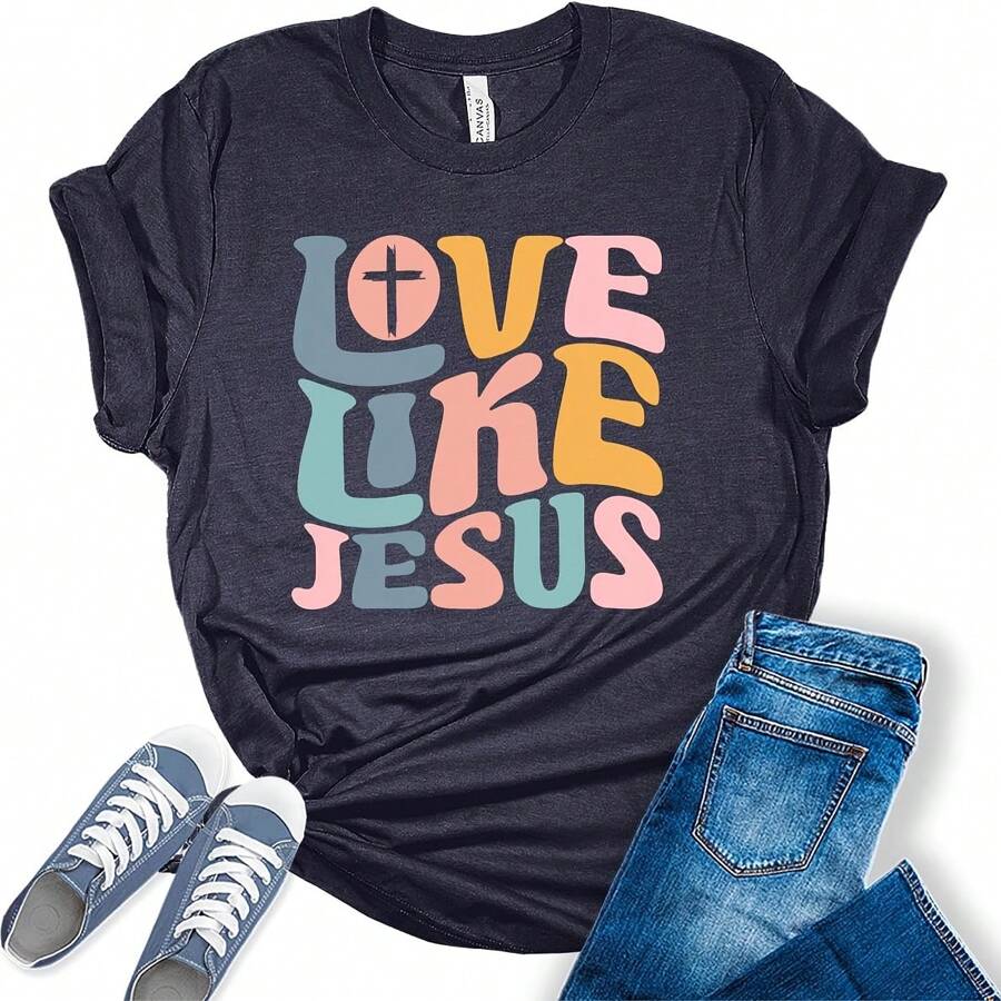 Womens Christian Shirts Cute Faith Graphic Tees Casual Religious Letter Print Short Sleeve Tshirts Summer Tops For Women - màu đen - Xem 1