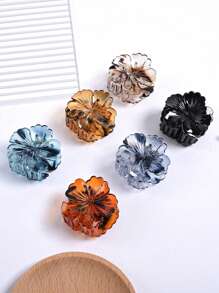 6 件复古 4.5 厘米豹纹花爪夹，光泽透明花发爪，适用于马尾辫发夹，秋冬 - 彩色 - 查看 6