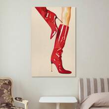 1pcs Framed Vintage Bar Cart Fashion Retro Red Boots Print Canvas Poster Wall Art Aesthetic Suitable For Living Room Bathroom Bedroom Hotel Apartment Villa Gallery Porch Ladies Room Classroom Home Office Decoration Ready To Hang
