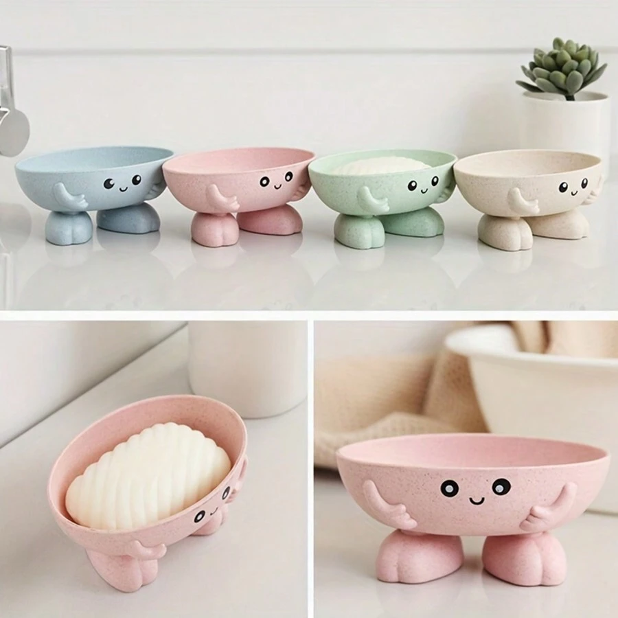 1pc Creative Cute Soap Dish, Plastic Drain Soap Dish, Cartoon Soap Holder, Bathroom Soap Holder, Multifunctional Soap Storage Rack, Bathroom Accessories Home Bathroom Decor