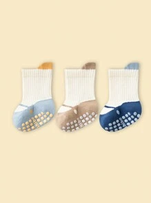 3 Pairs Cute Baby Socks With Anti-Slip Dotted Rubber Sole, Perfect For Toddler Walking