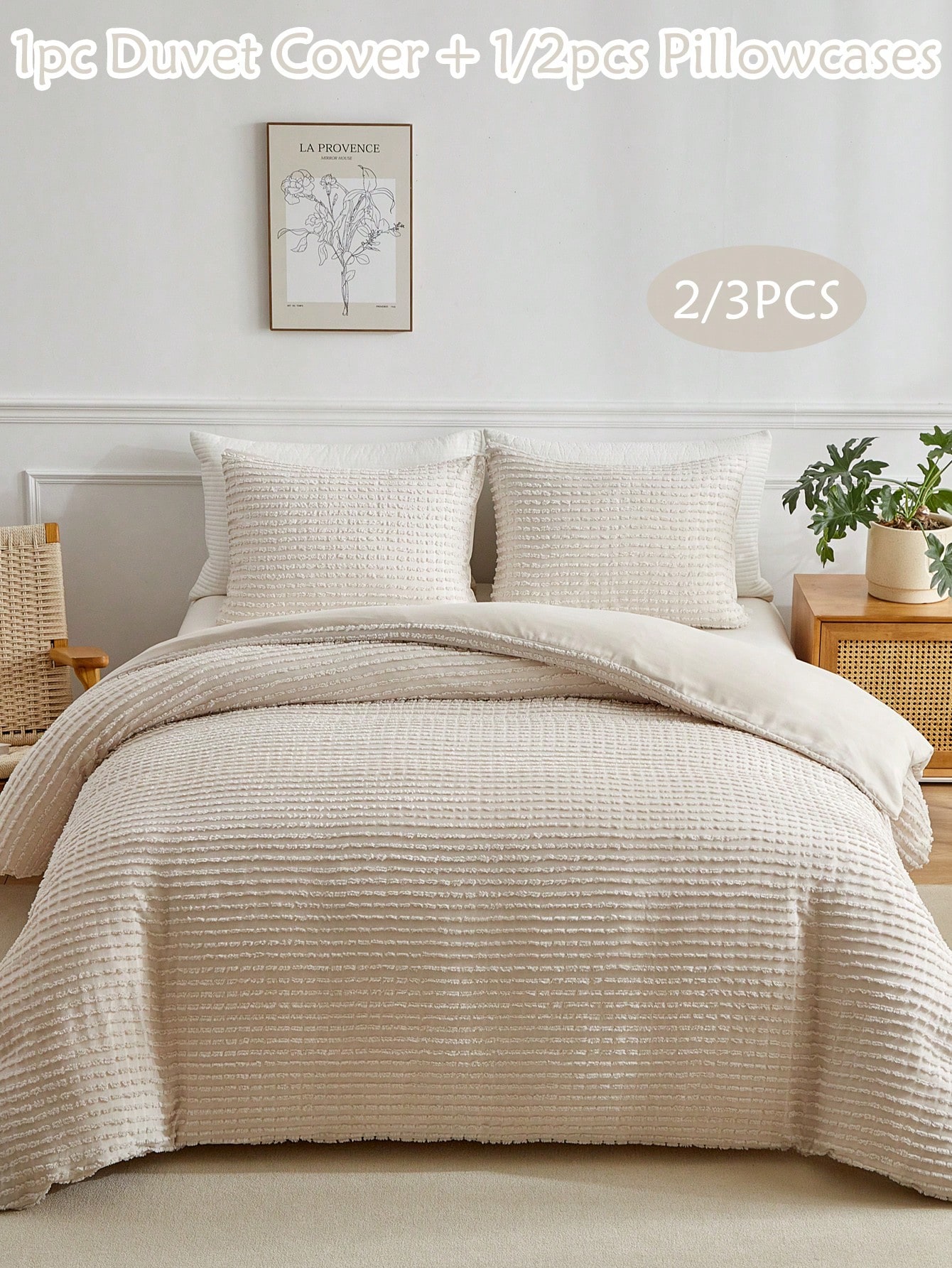 Juego de edredón de 2/3 piezas de poliéster suave, juego de ropa de cama con estilo bohemio minimalista y de moda, adecuado para todas las estaciones (1 edredón + 1/2 funda de almohada)