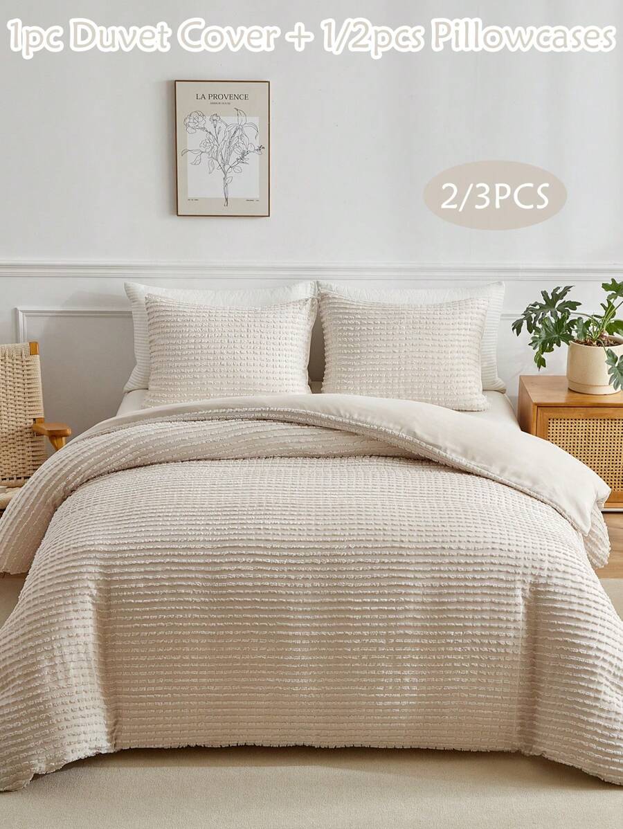 Juego de edredón de 2/3 piezas de poliéster suave, juego de ropa de cama con estilo bohemio minimalista y de moda, adecuado para todas las estaciones (1 edredón + 1/2 funda de almohada)