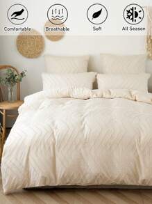 2/3-teiliges milchweißes, wellenförmig gestreiftes Plüsch-Bettbezug-Set, minimalistisch-bohemianischer Stil Bettwäsche-Set geeignet für alle Jahreszeiten (1 Bettbezug + 1/2 Kissenbezüge)