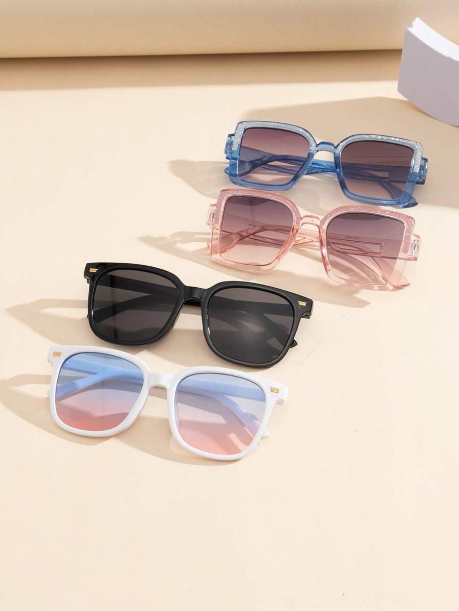 4pcs/Set Kids Geometric Studded Bling Bling Fashion Glasses, Fashionable Accessory With Customizable Colors For Outdoor Wear - Multicolor - View 1
