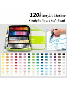 120-Color Direct-Liquid Acrylic Marker Pens With Brush Tips, Portable Carrying Case, Suitable For Wood, Canvas, Stone, Rock Art, Glass, Ceramics, Student Painting, Art & Craft DIY