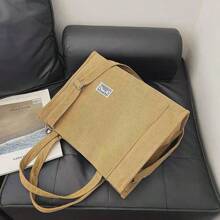 Women's Large Corduroy Zipper Shoulder Bag - 棕色 - 查看 1