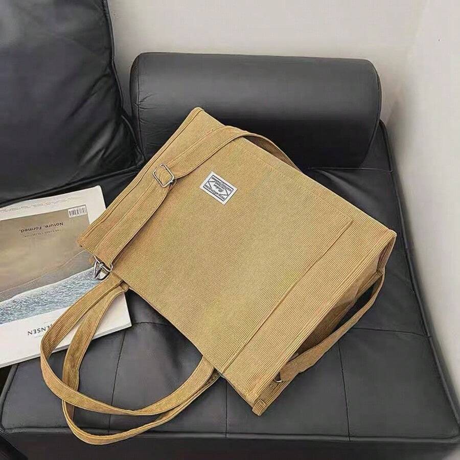 Women's Large Corduroy Zipper Shoulder Bag - 棕色 - 查看 1