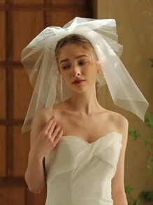 1pc Short Beaded Bridal Veil, White Hair Clip Style, Suitable For Wedding, Party Dress, Bridal Accessories Fall Clothes For Women