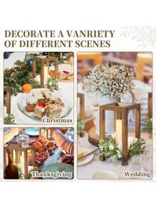 1/2/3pcs Rustic Wooden Candle Lantern / Wooden / Integrated Candle Holders & Wreaths / Home Decor / Wedding & Valentine's Day - Apricot - View 4