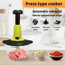1 Pc Manual Hand Crank Vegetable Chopper With Blade Guard, 50.72 Oz Capacity, Stainless Steel, For Chopping Vegetables, Mincing Garlic, Cutting Meat, Easy To Clean, Suitable For Home Kitchen